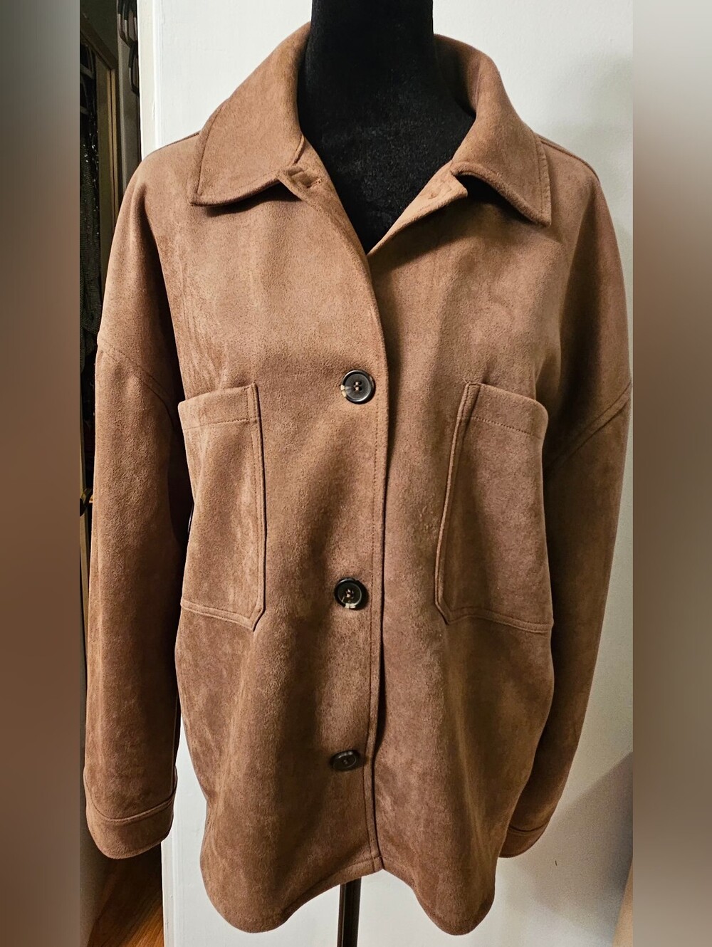 Sincerely Jules Brown Faux Suede Shacket Utility Jacket Size L